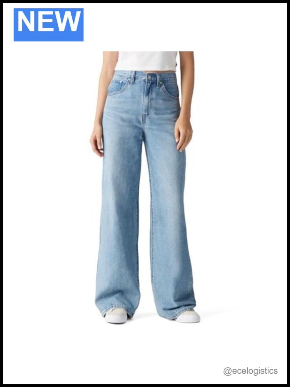 High Rise Wide Leg Straight Jeans Non-Stretch Cotton